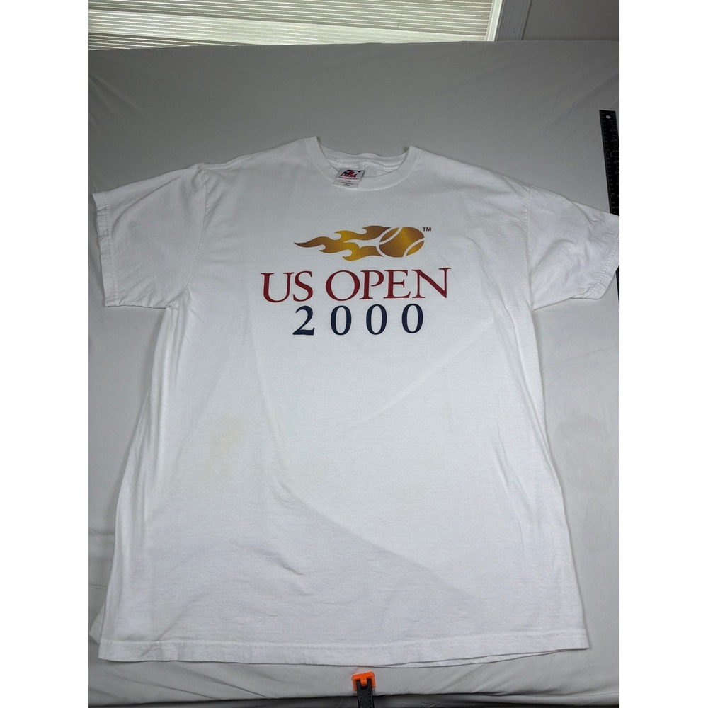 Vintage USTA US Open 2000 Tennis T-Shirt White XL Flaming Ball Logo RN 15373